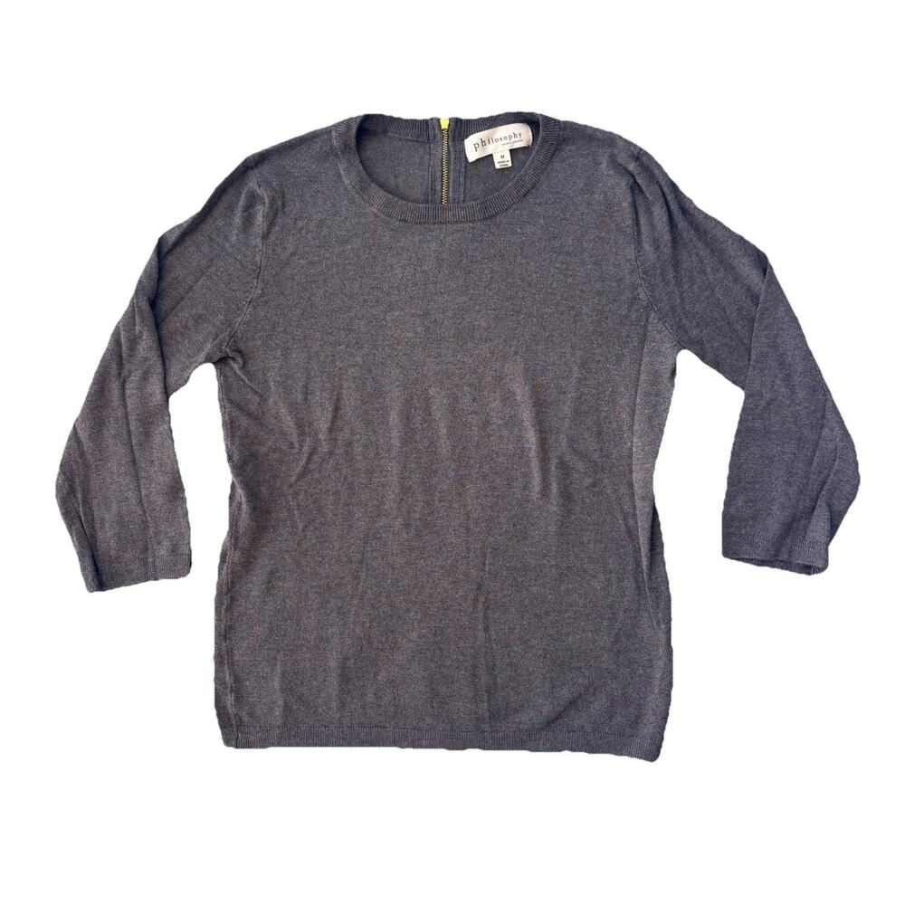 Philosophy Charcoal Pullover 3/4 Sleeve Sweater Women’s Gold Zipper Medium